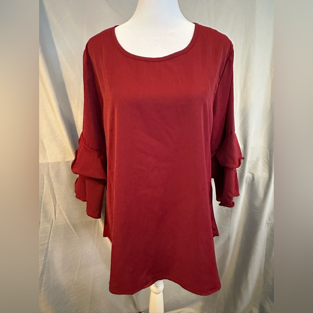 SHEIN Burgundy Blouse with Ruffled Sleeves